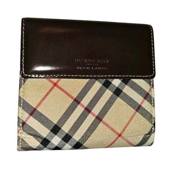 BURBERRY London Blue Label Nova Check Canvas Leather Small Bifold Compact Wallet - Picture 1 of 16